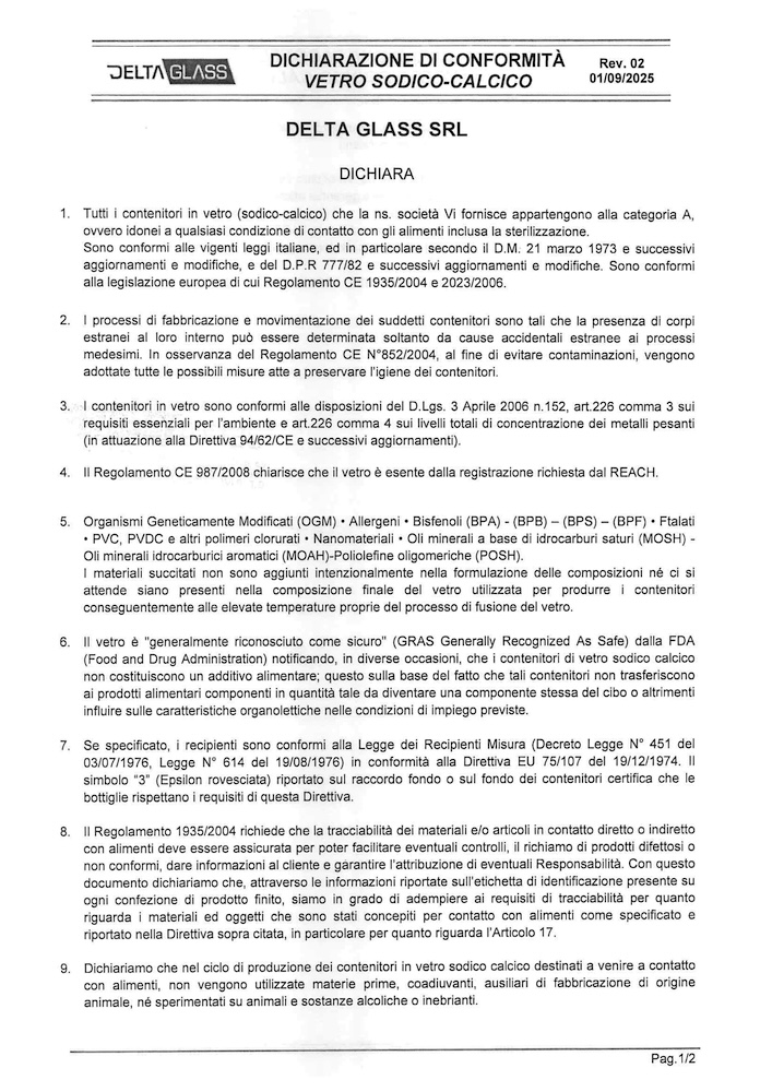 Dichiarazione di conformità alimentare